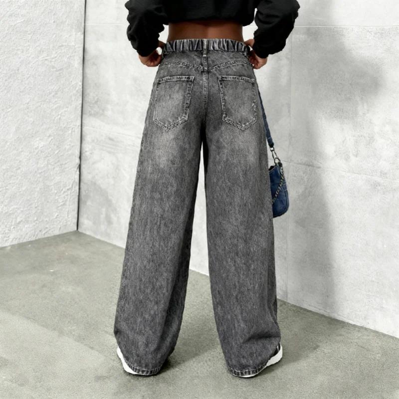 Faux jean à jambes larges imprimé graffiti de dessin animé Y2K pour filles – Faux jean coupe ample à