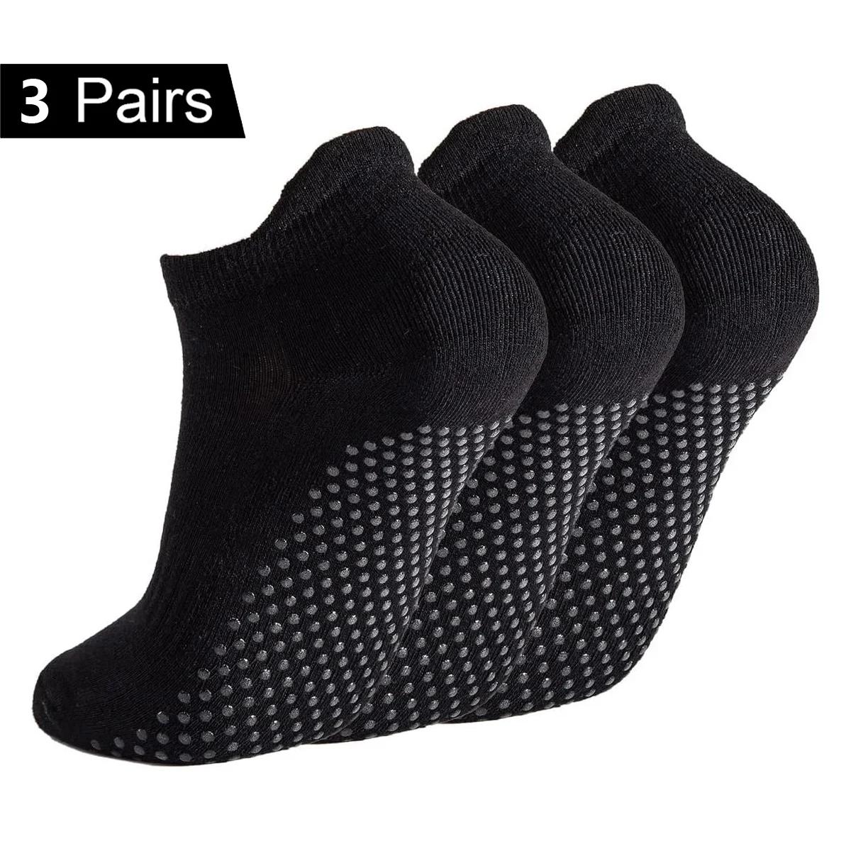 3 paires de chaussettes de yoga pour femmes, chaussettes de Pilates antidérapantes, chaussettes anti
