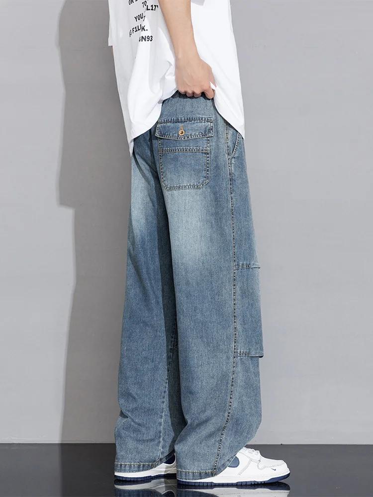 Jean cargo pour homme 2026 Nouvelle collection Printemps-Été, coupe large, en denim, style droit et