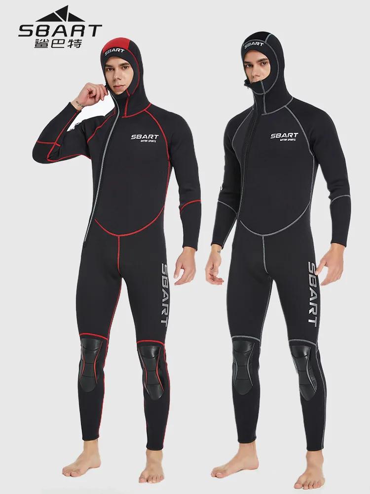 Combinaison de plongée en néoprène à capuche pour homme, maillot de bain une pièce, manches longues,