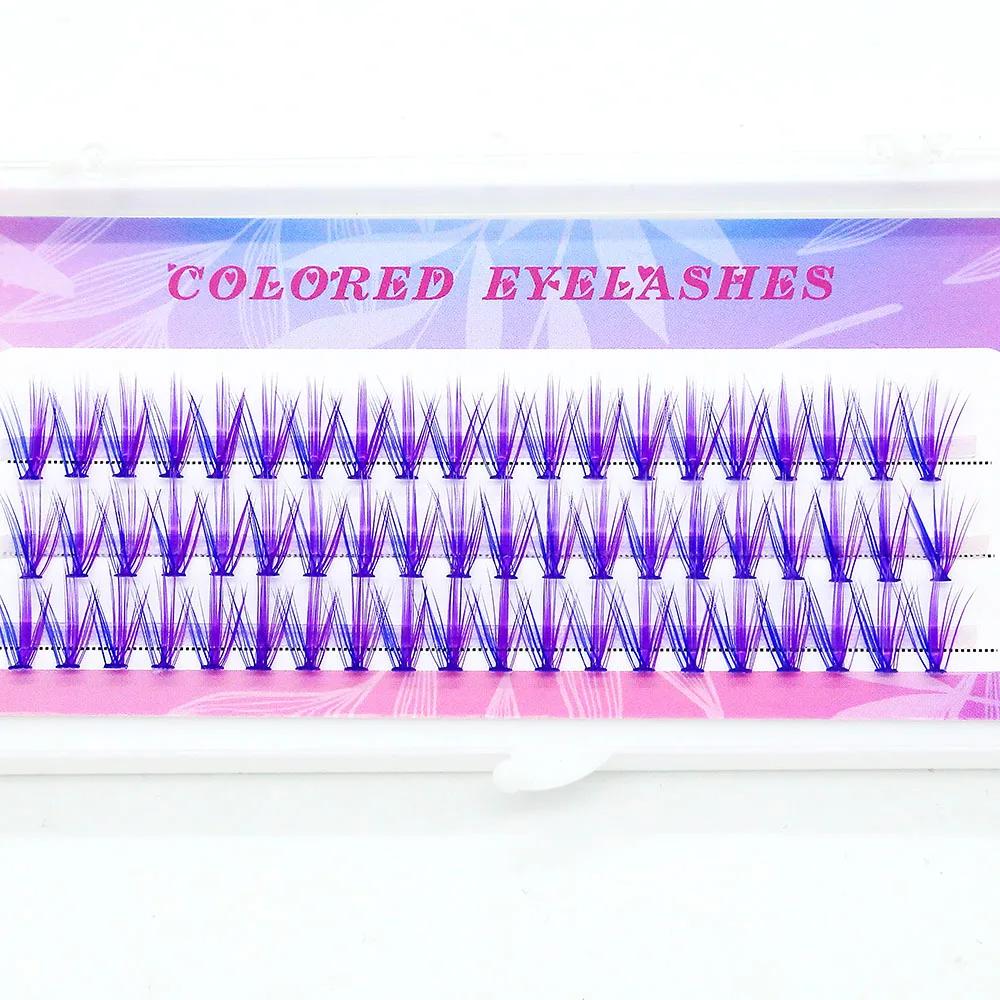 Extensions de cils en grappe colorées bleu-violet, effet volume 20D, longues et naturelles, faux-cil