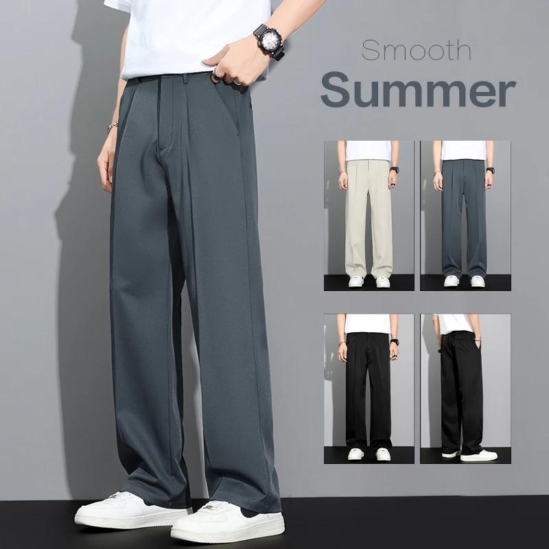 Pantalon décontracté ample et fluide pour homme, style coréen, coupe droite, léger, été 2026, kaki,