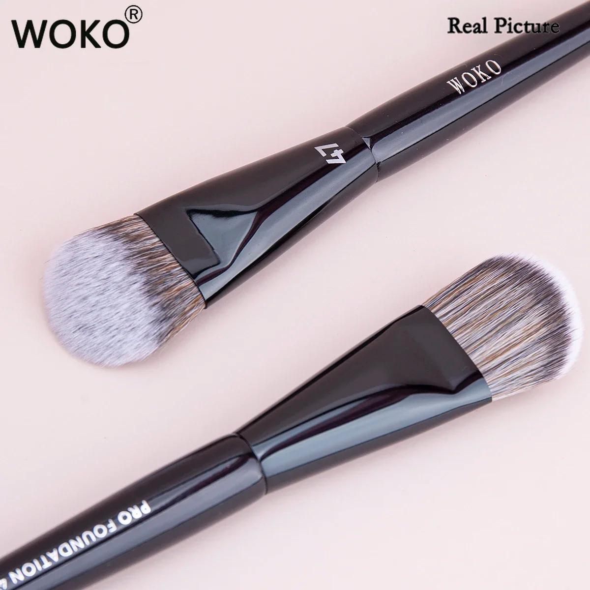 Pinceau de maquillage professionnel incliné, 47 pinceaux de fond de teint, ombre à barrage, liquide,