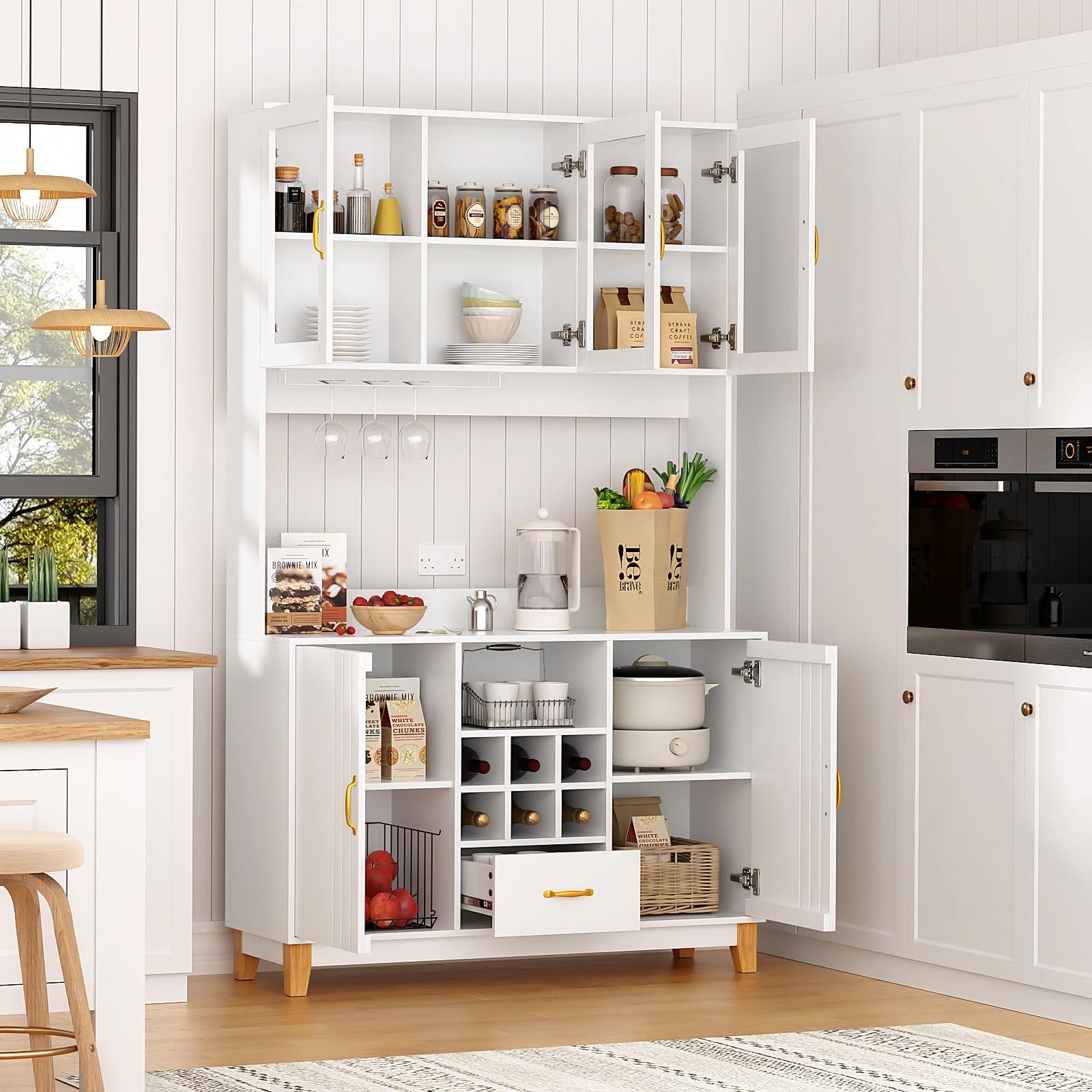 Garde-manger de cuisine haut de 78.7 "avec support pour micro-ondes, clapier autoportant avec porte-