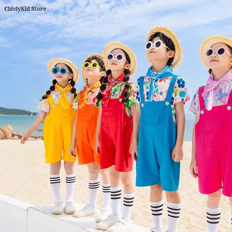 Hip Hop enfants chemise colorée salopette bretelles Shorts filles salopette enfants été combinaison