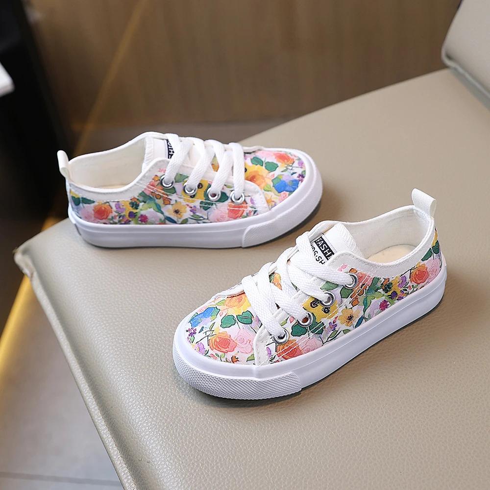 COMFY KIDS – chaussures basses en toile pour filles de 3 à 12 ans, imprimé Floral, Style frais, tiss