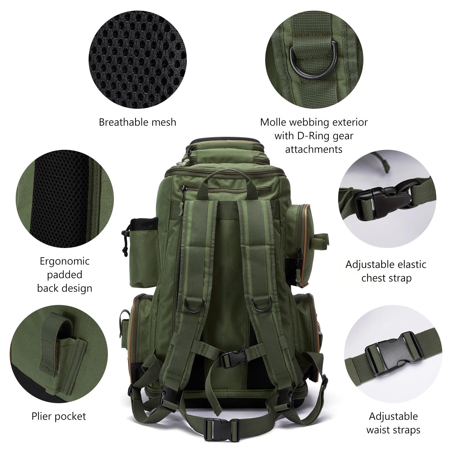 Bassdash-Sac à dos vert armée avec housse de protection contre la pluie, matériel de pêche lancé SD2
