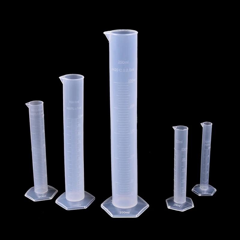 Tube gradué de test de laboratoire en plastique, intervalles de mesure, 10 ml, 25 ml, 50ml, 100 ml,