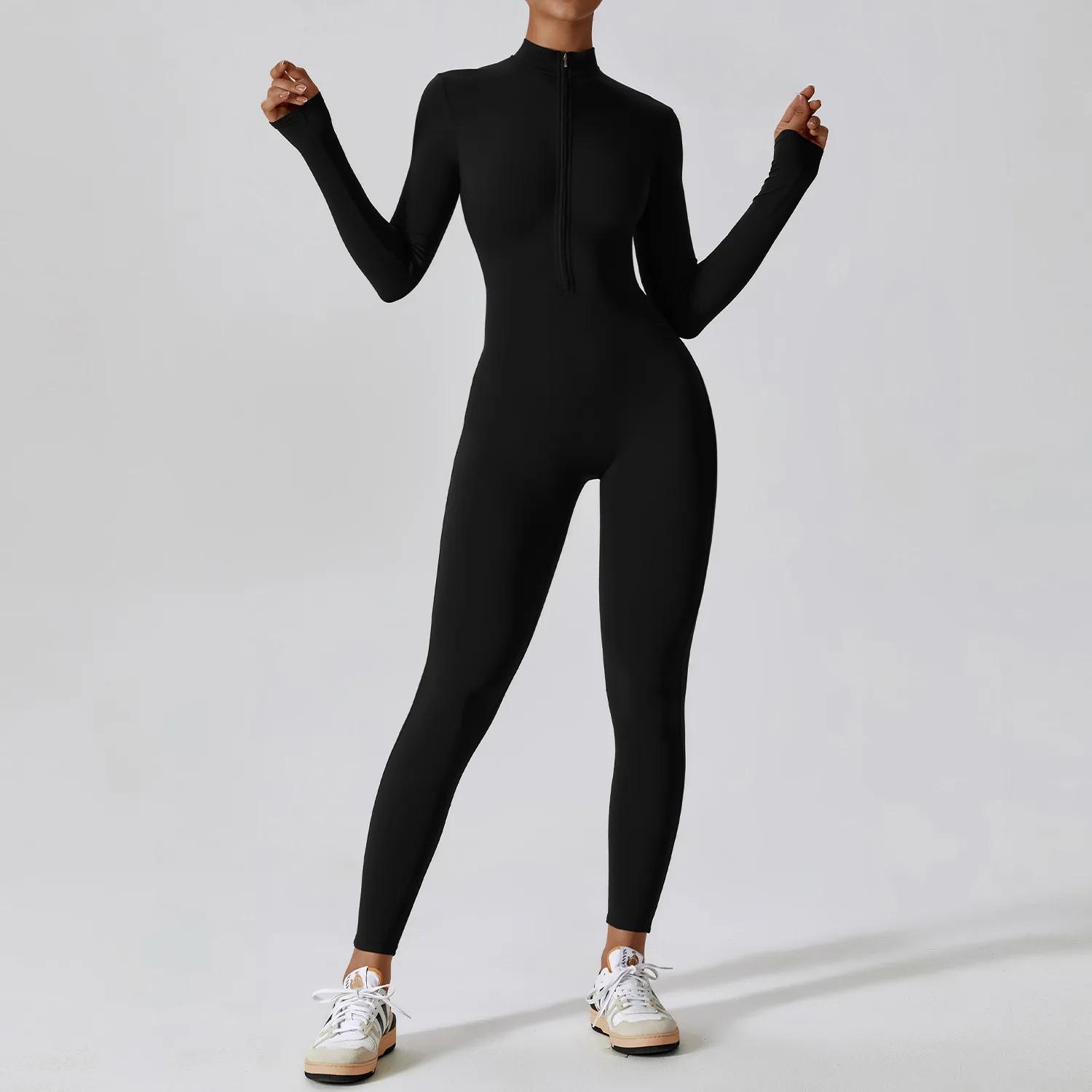Combinaison de Yoga Femme Push Up Manches Longues - Vêtement Fitness Élastique Une Pièce pour Course
