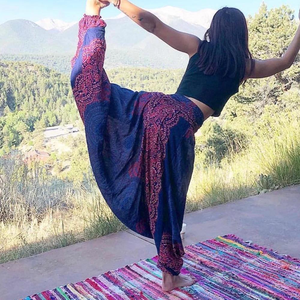 Pantalon bohème femmes pantalons Mujer Hippie taille haute rayonne Harem Baggy Boho Yoga vêtements d