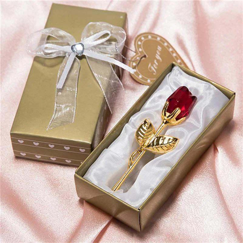 Figurines de roses en verre de cristal, 6 couleurs, artisanat, cadeaux de saint-valentin, cadeau pou