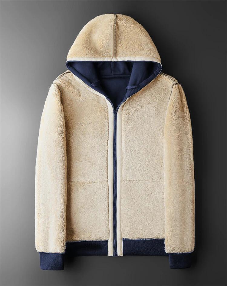 Veste à capuche en laine d'agneau pour homme et femme, manteau chaud, manches longues, sweats à capu