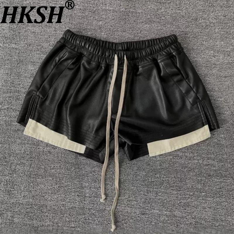 Shorts en cuir PU pour femmes HKSH 2026, style sombre RO, fente latérale, bloc de couleur, taille él