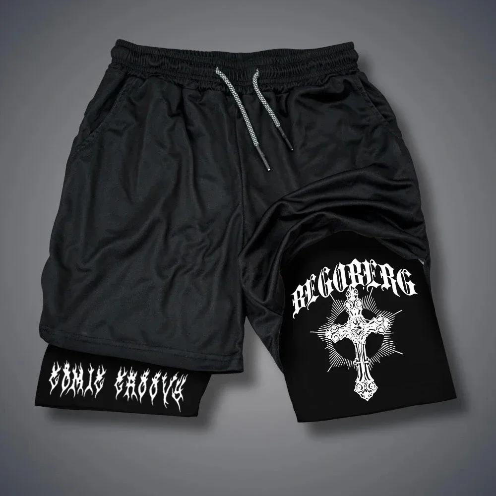 Short de sport 2 en 1 pour homme, motif gothique, pantalon court, fitness, course à pied, décontract