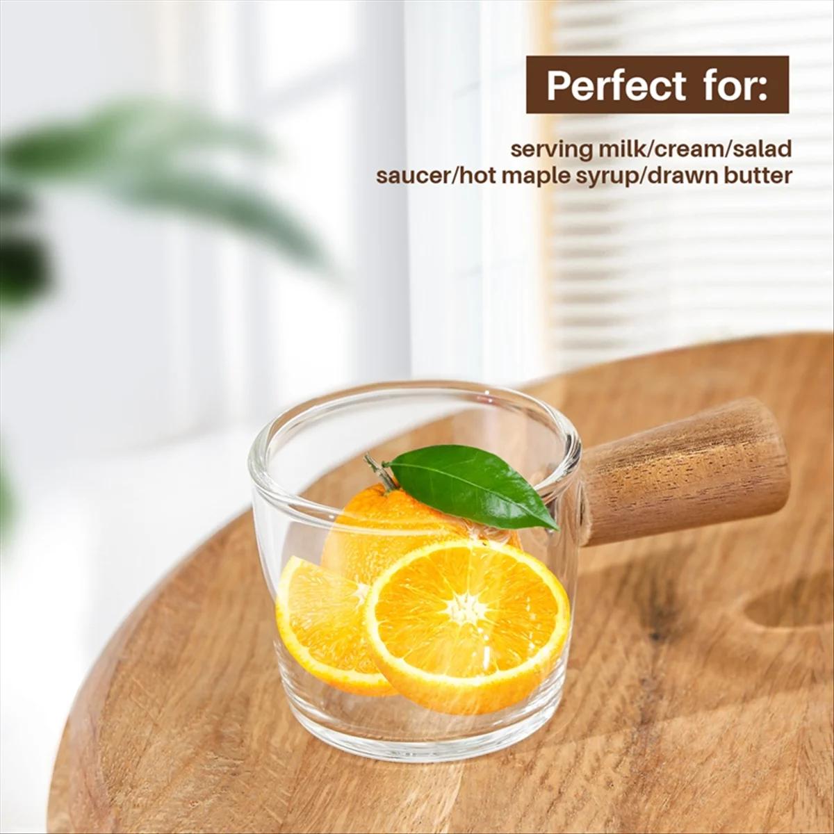 Crémier en verre transparent avec manche en bois, mini pichet à café et à lait, 2 pièces 50ml, conte