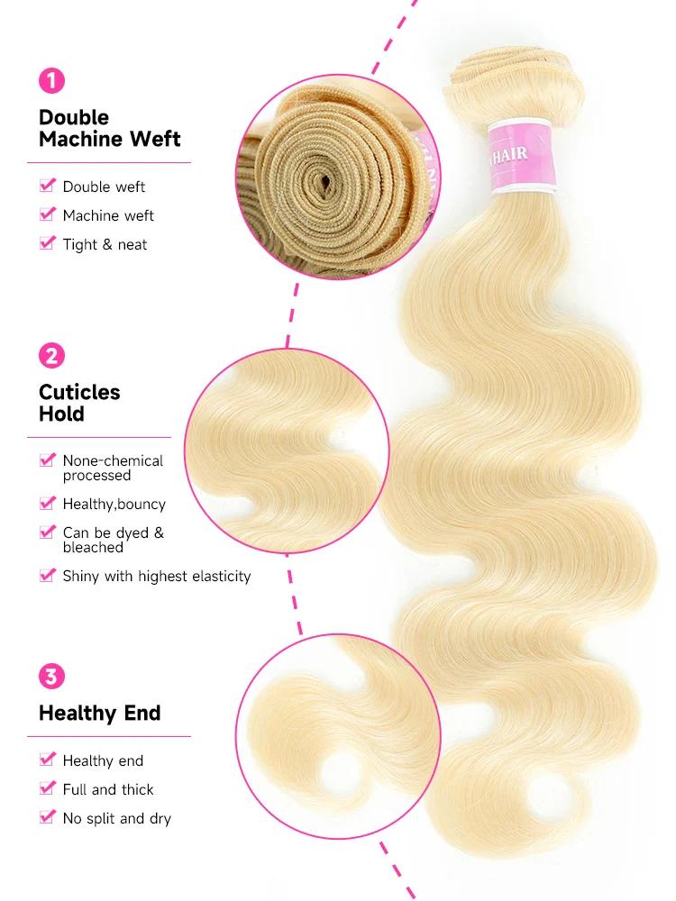Mèches Body Wave brésiliennes naturelles Remy, couleur blond miel 613, 30 32 34 36 38 40 pouces, tis