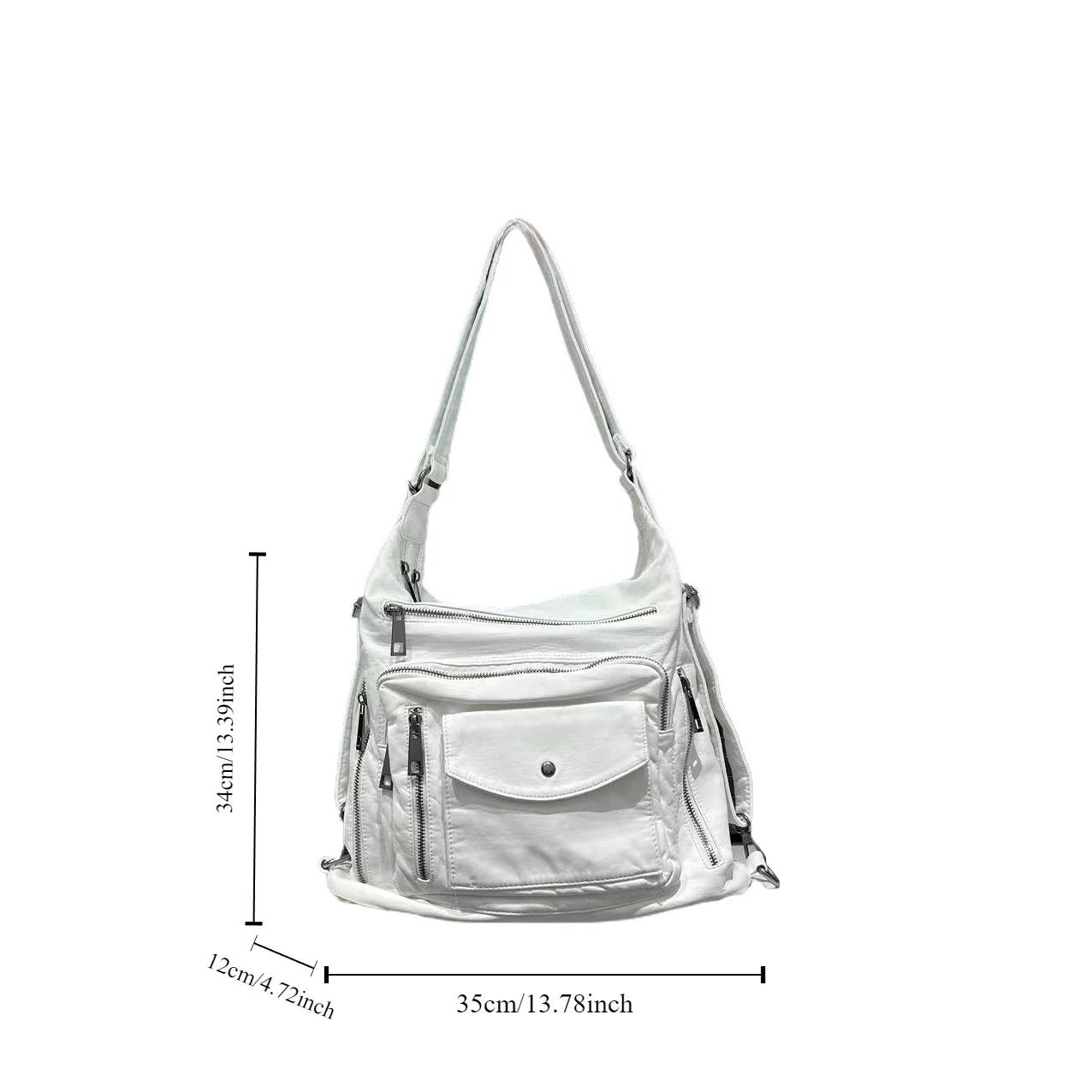 Sac à dos rétro multi-poches pour femme, sac à bandoulière délavé, initié à la moto, grande capacité