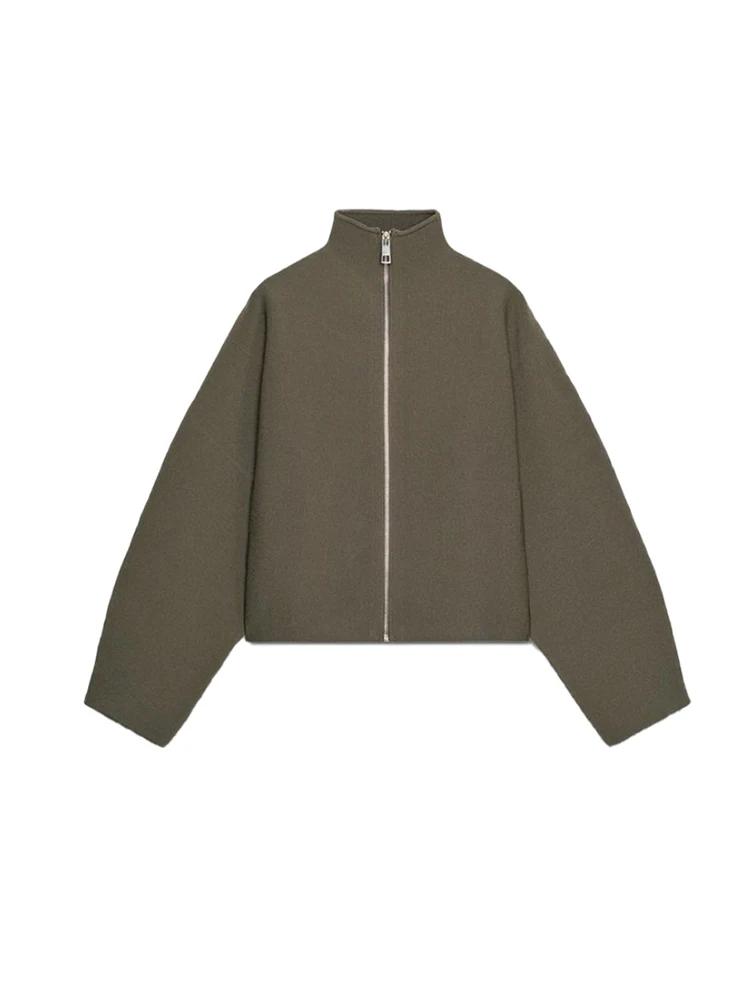 Veste courte Vintage à col montant pour femme, manteau ample et chaud avec fermeture éclair, manches