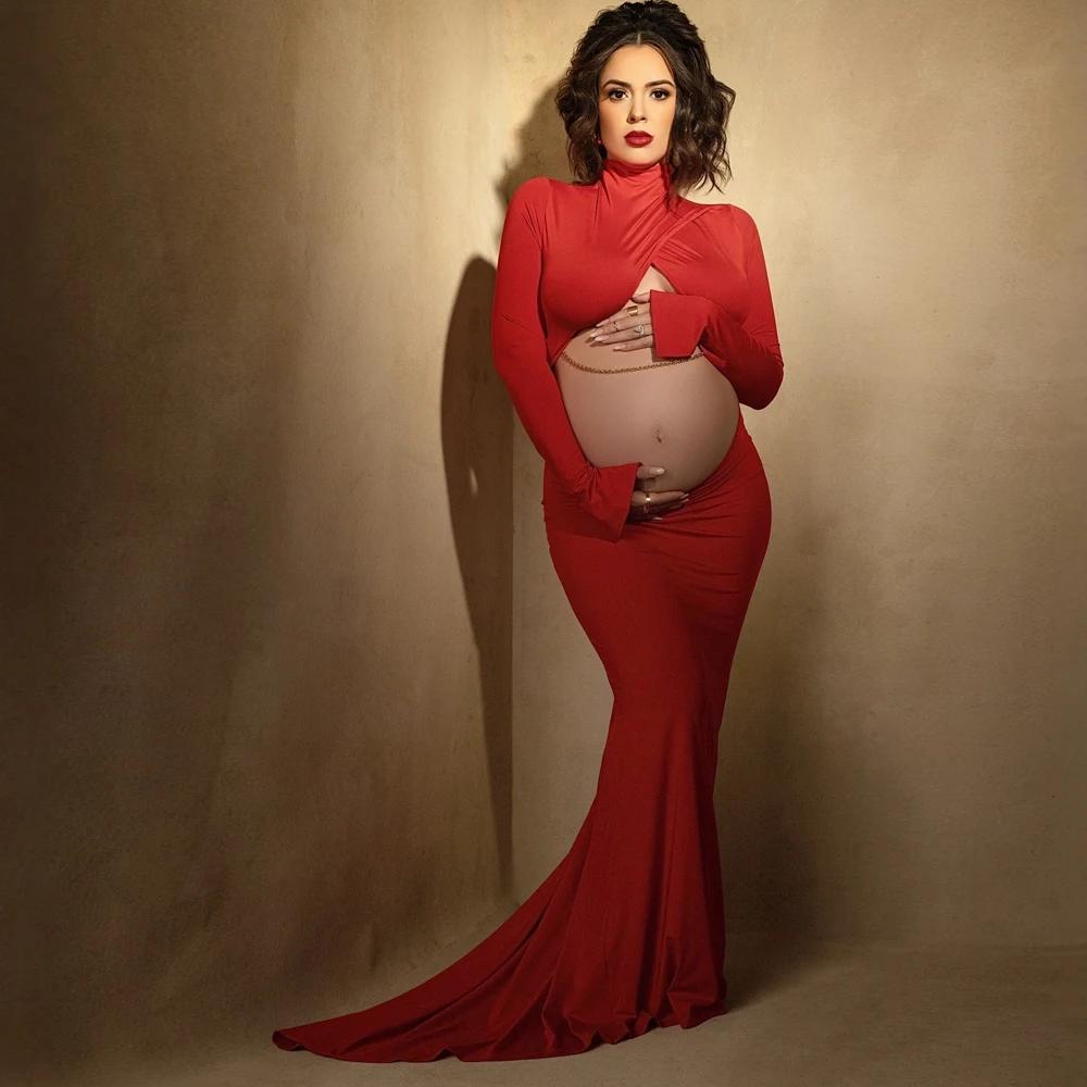 Robe de photographie ALTERPhotography pour femme enceinte, robe de vadrouille au sol, rouge, sexy et