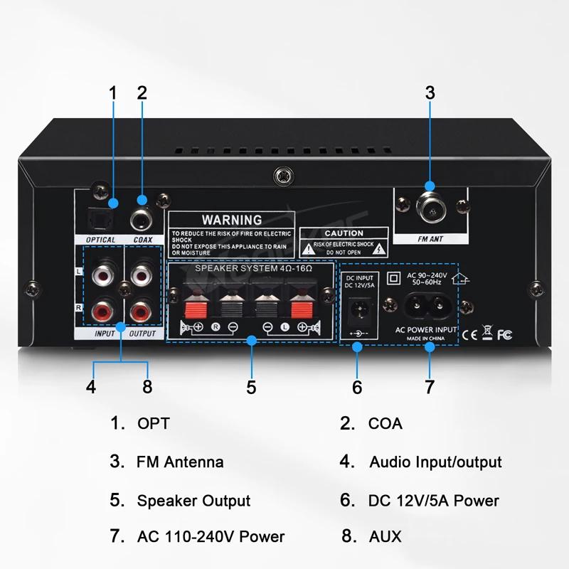 Woopker amplificateur AK55 900W Max 2.0 canaux évalués 70W + 70W Bluetooth Audio Hifi AMP karaoké le