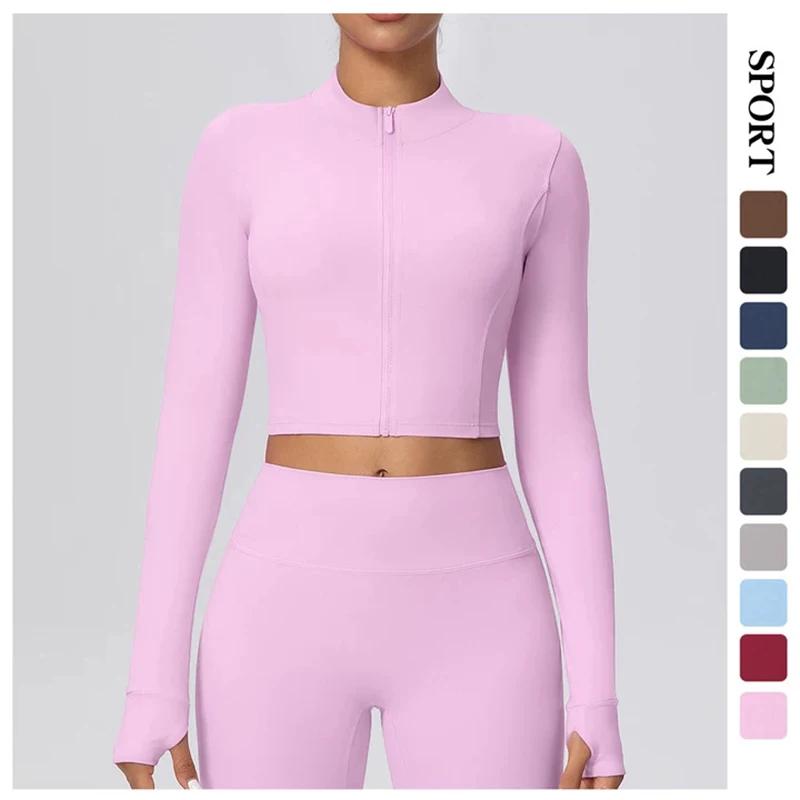 Veste de sport courte à fermeture éclair pour femme, haut d'été pour la gym, le fitness, la course,