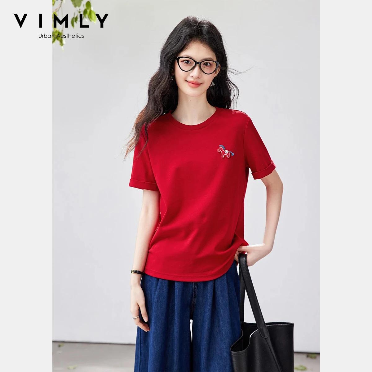 T-shirt décontracté polyvalent rouge pour femme VIMLY, nouvelle collection été 2026, mode bureau, br