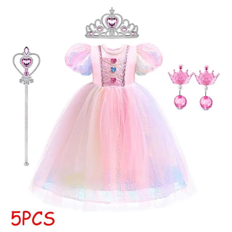 Robe de princesse sirène pour filles, en maille de pierres précieuses colorées à paillettes dégradée