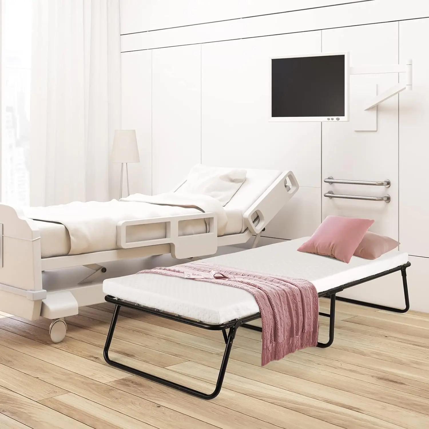 Lit pliant pliant avec matelas en mousse à mémoire de forme, cadre métallique, lit d'invité, 75 po x