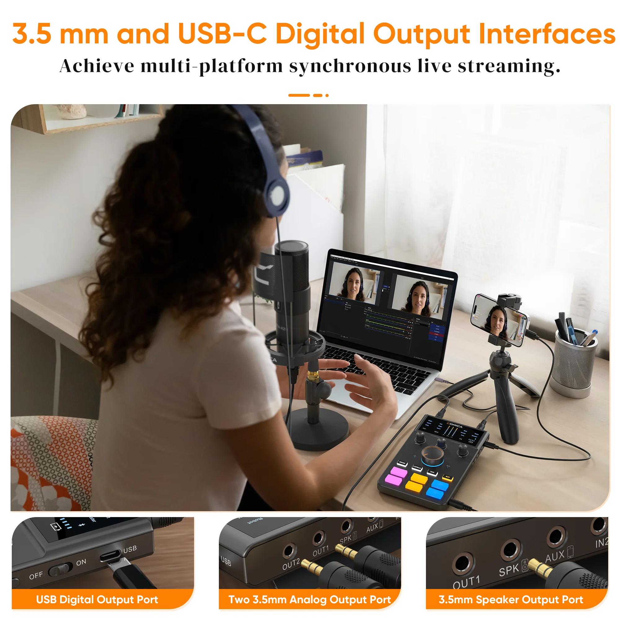 Interface audio COMICA ADCaster C1, connexion Bluetooth pour streaming/jeux/podcasting, carte son po