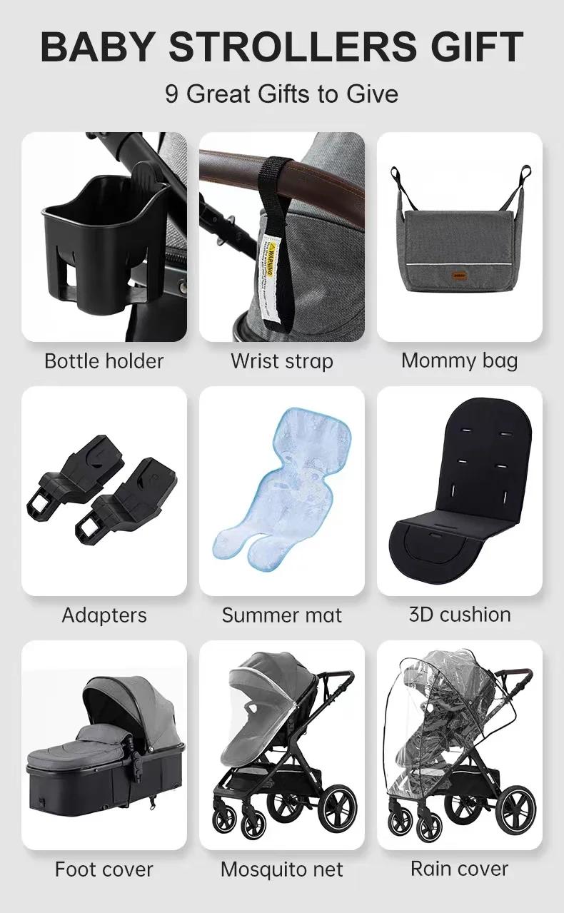 Nouvelle poussette bébé 3 en 1 légère, chariot haute position avec cadre en aluminium, système de vo