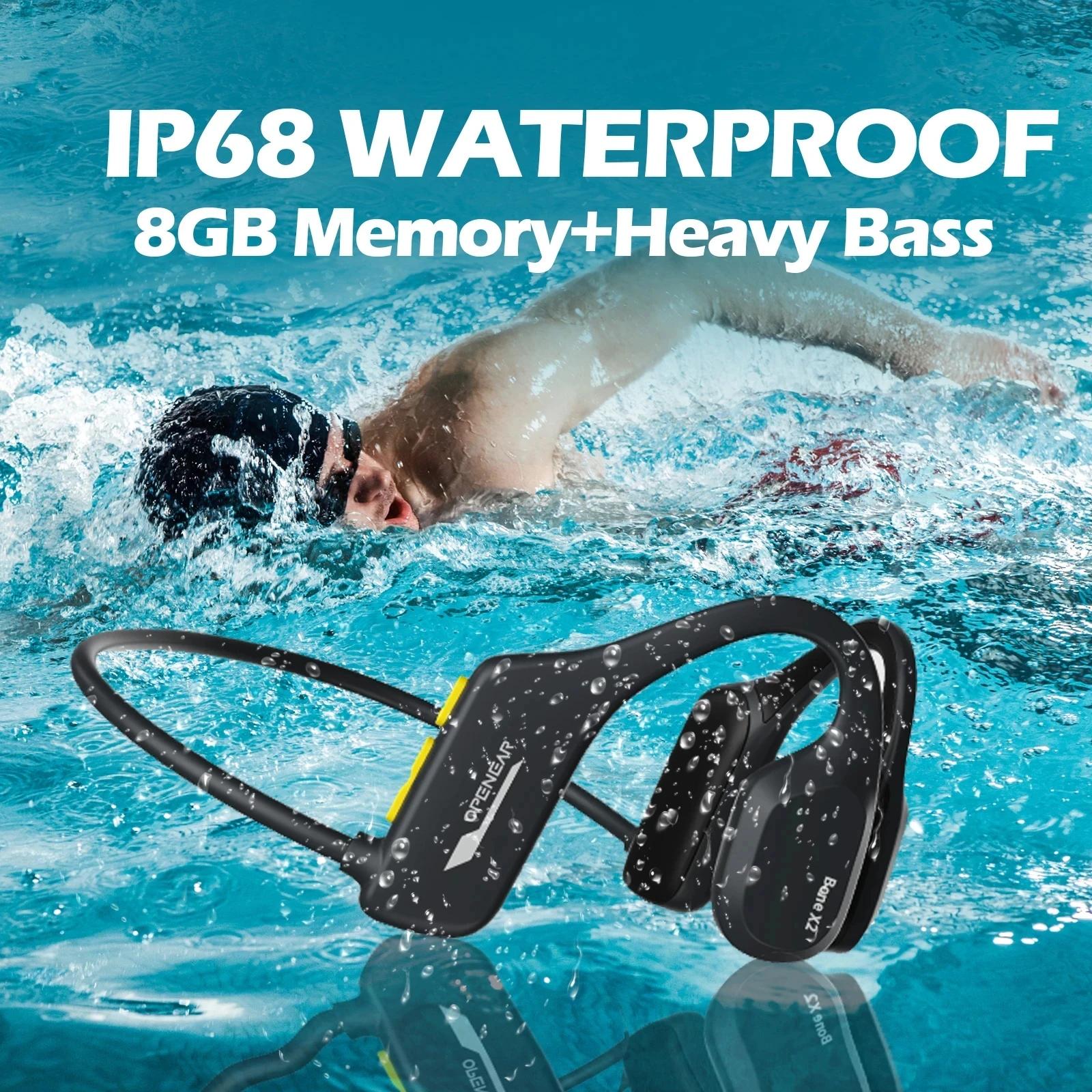 IP68 entièrement étanche natation casque Conduction osseuse BT bandeau sport sans fil stéréo IP68 ét