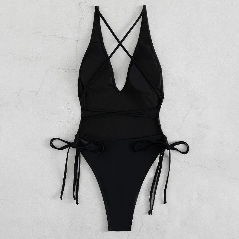 Maillot de bain une pièce femme sexy push-up - Body solide à lacets effet galbant plage