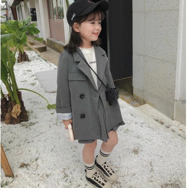 Costume pour bébés filles et garçons, hauts pour enfants, manteaux, veste, gris britannique, vêtemen