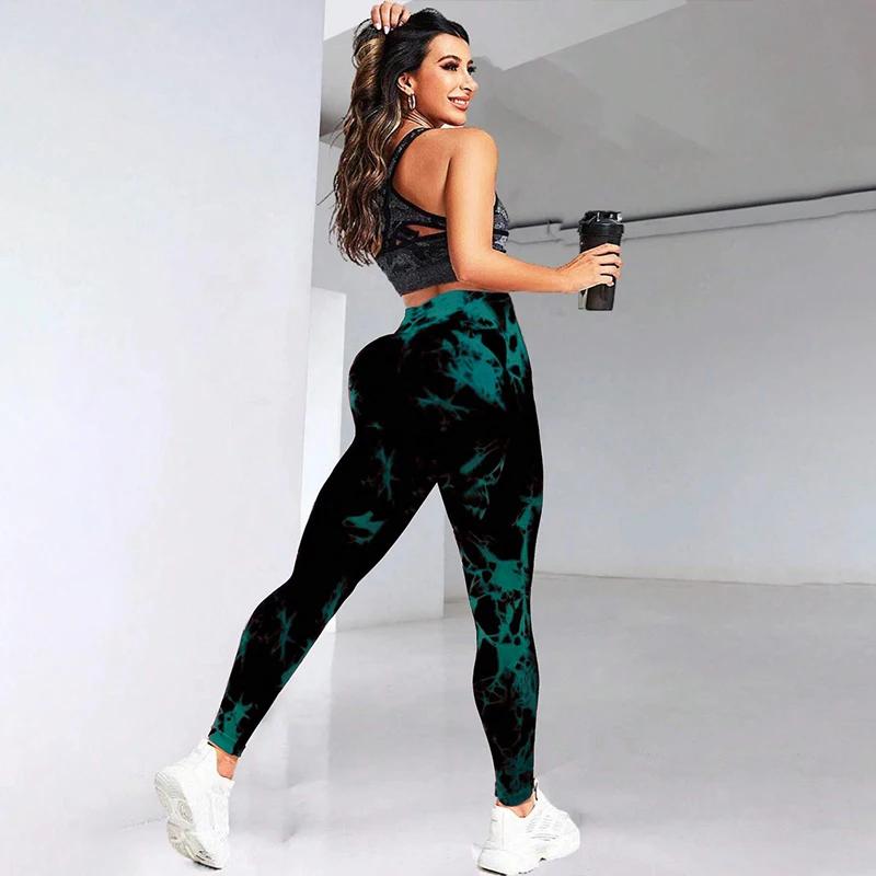 Leggings d'entraînement sans couture Tie Dye pour femmes, taille haute, pantalons de Yoga