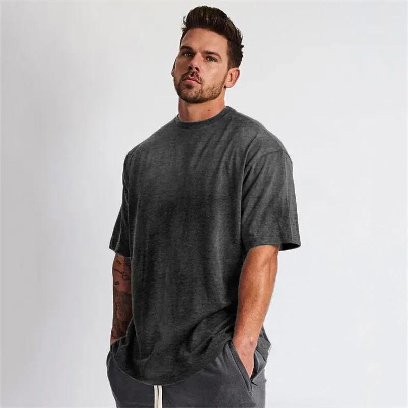 Couleur unie Gym course Sport vêtements Fitness surdimensionné chemise en coton ample hommes Hip Hop