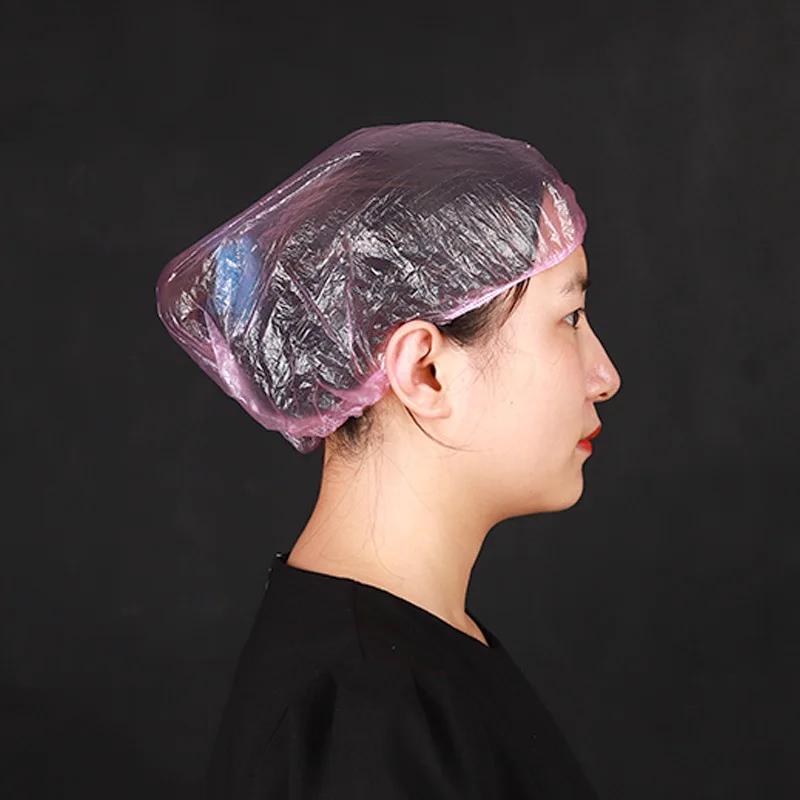 50/pièces/ensemble jetable en plastique douche bonnet de cheveux femmes imperméable rose Salon de Sp