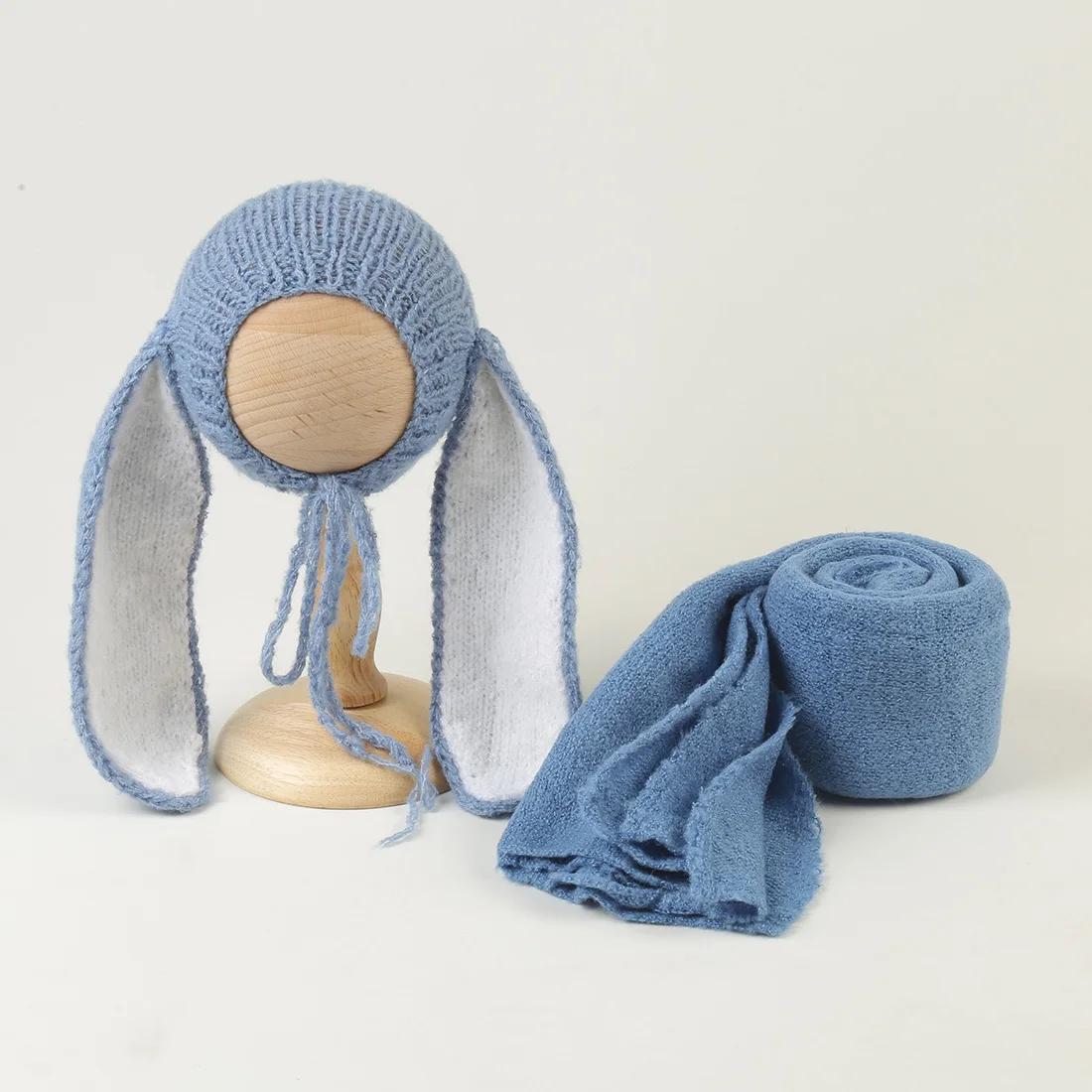 Ensemble bonnet lapin en tricot pour nouveau-né, accessoires de photographie, bonnet lapin doux, com