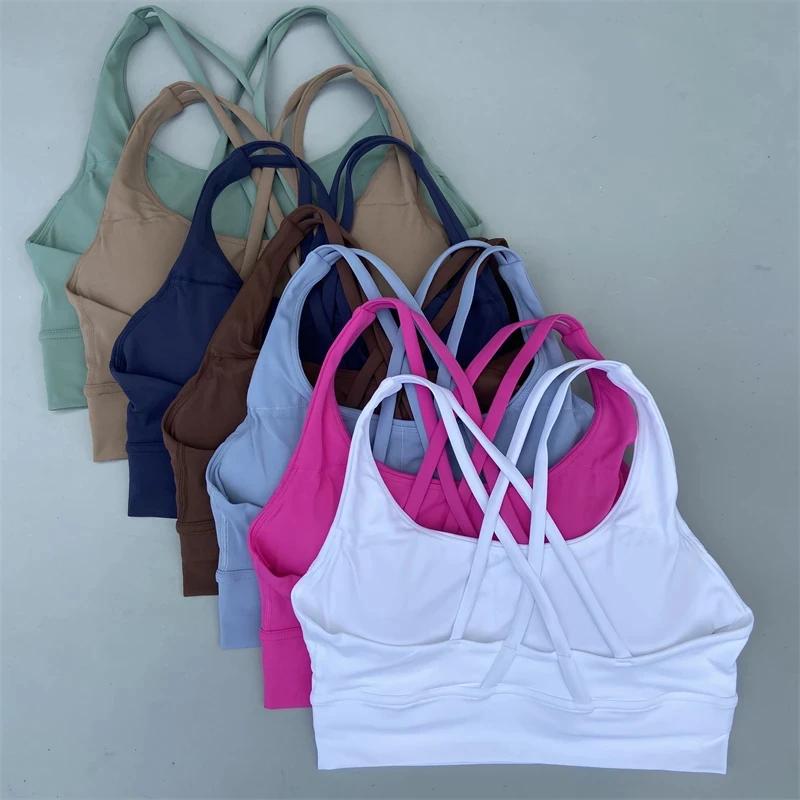 Couleur unie Fitness femmes Sport soutien-gorge gymnastique Yoga soutien-gorge athlétique croix haut