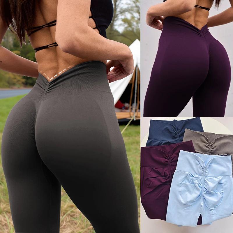 Pantalons de yoga taille haute sans couture avec ceinture en V et design rehausseur de fesses, leggi
