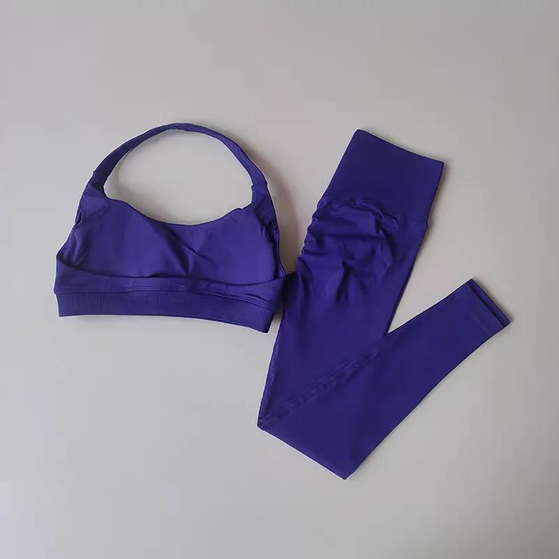 Combinaison de Yoga 2 pièces pour femmes, vêtements de Fitness sans couture, col licou, soutien-gorg