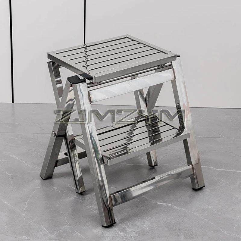 Tabouret d'échelle en acier inoxydable pliant télescopique épaissi escabeau intérieur multifonctionn