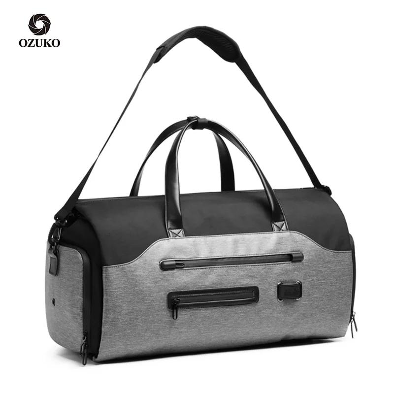 OZUKO-Sac à vêtement multifonction pour hommes, sac de voyage imperméable, grande capacité, poche po