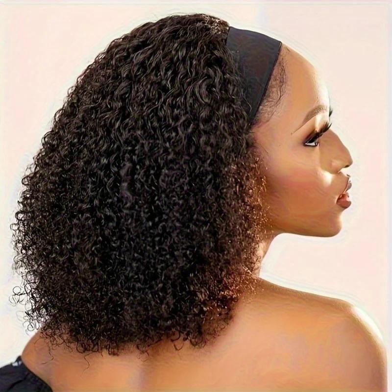 200% densité perruque de cheveux humains bandeau court Bob perruque naturel noir court bouclé Bob co