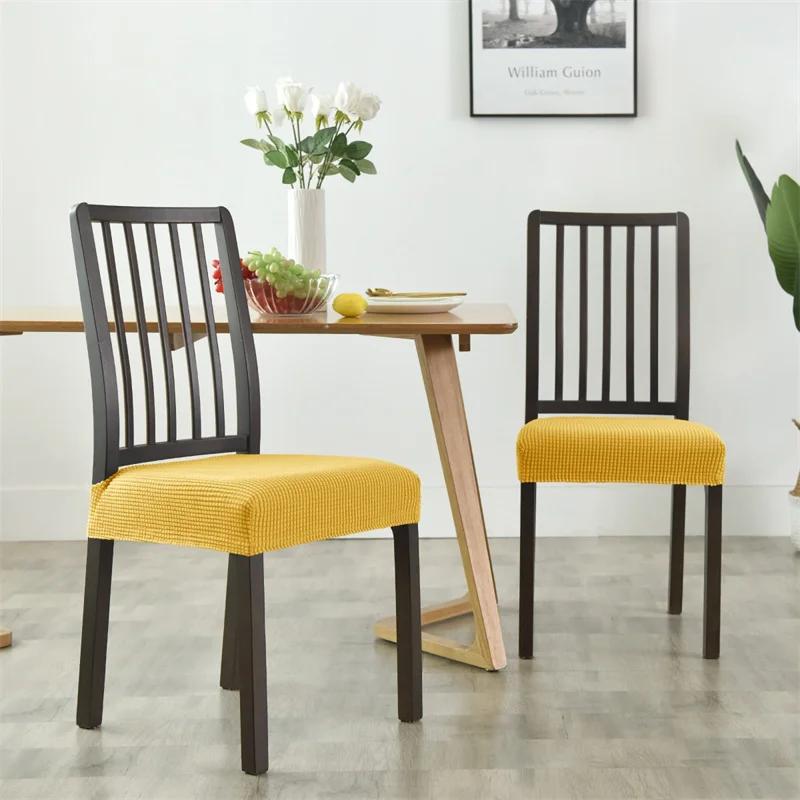 Housse de siège de chaise de salle à manger extensible, en Jacquard, couleur unie, amovible, Anti-po