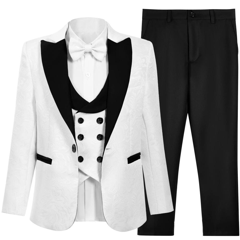 Ensemble de costume Jacquard noir formel, 4 pièces, tenue porteur de bague de mariage, beaux costume