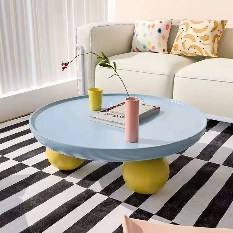 Table basse ronde crème française 2025, Simple et moderne, Dopamine, salon, maison, Table basse créa