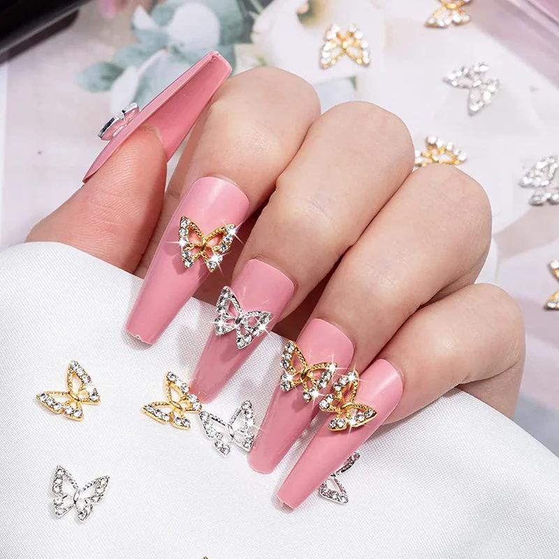 Breloques papillon en cristal 3D pour ongles, forme creuse avec biscuits pour décorations d'art d'on