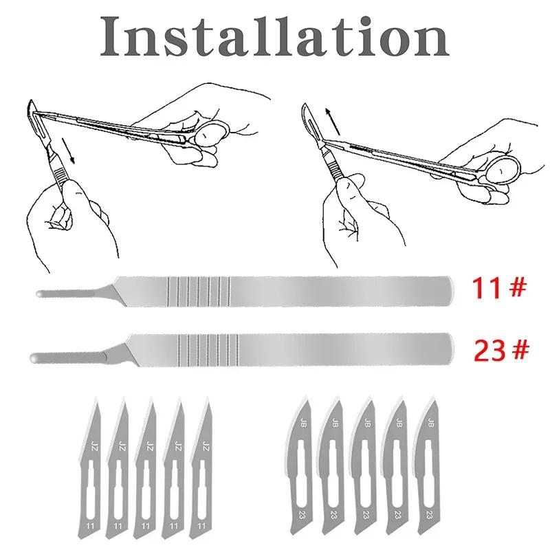 Scalpel métallique en acier au carbone, 11 #23 #, manche sphérique, bricolage, réparation de coupe,