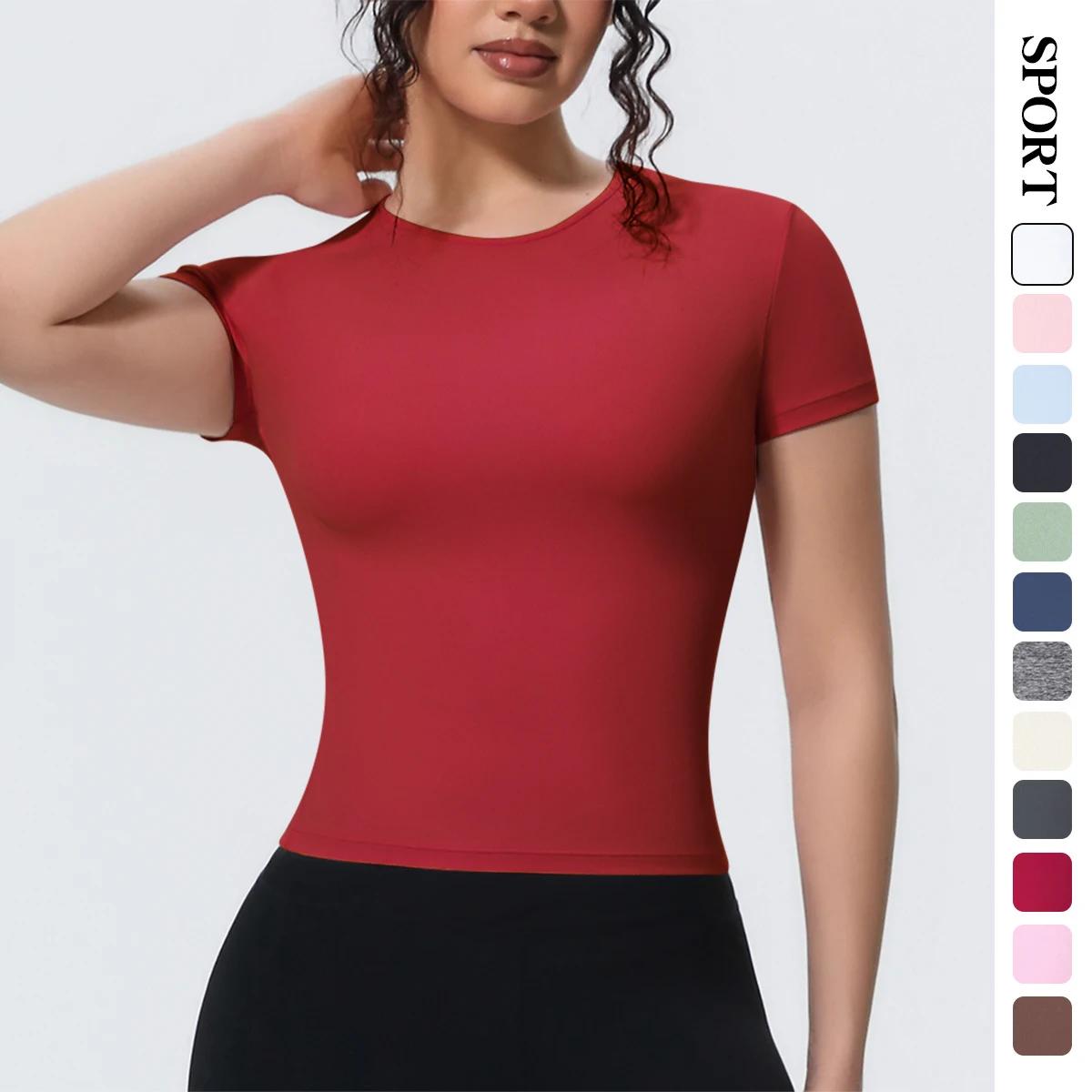 Nouveaux t-shirts de course à manches courtes pour femme, haut de sport uni, coupe ajustée, décontra