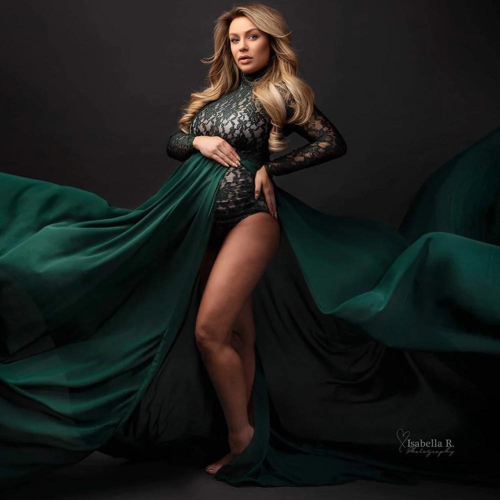 Robe d'accessoires de photographie de maternité, body en dentelle extensible, jupe fendue sur les cô